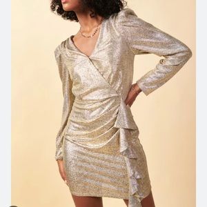 NEW Skies are Blue Curvy Gold Faux Wrap Dress 3X